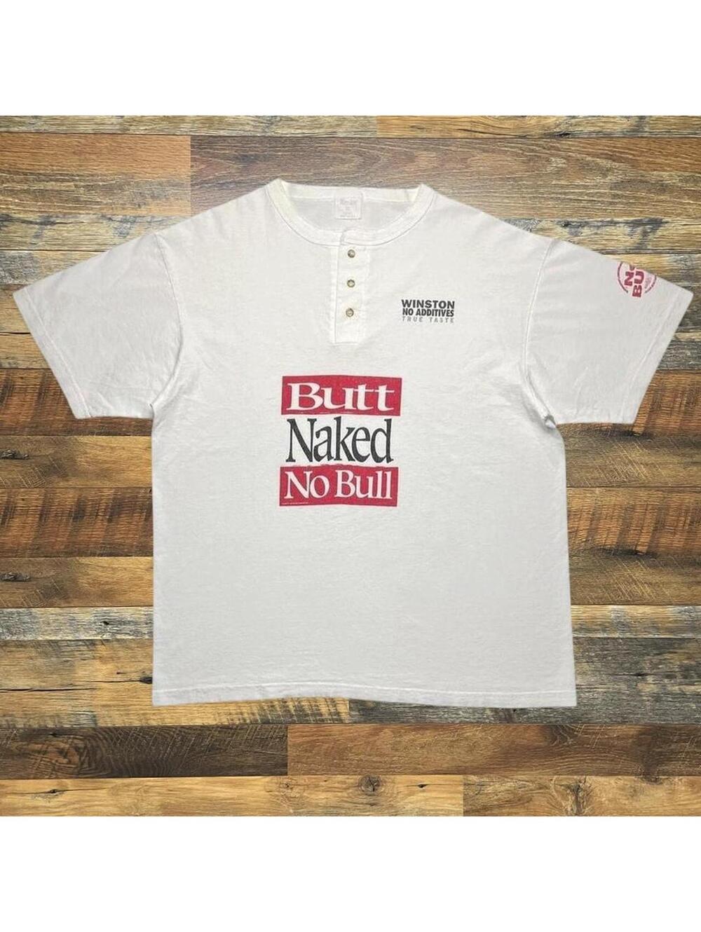 Vintage 90s Winston Cigarettes T-Shirt “Butt Naked No Bull” Size XL